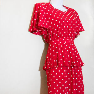 Sold! Polka Dot Dress Vintage Red Peplum Pinup Minnie